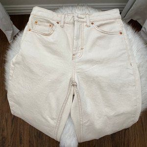 Topshop High Waist Raw Hem Straight Leg Jeans
